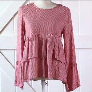 ZARA Trafaluc Striped Ruffle Peplum Long Sleeve Blouse